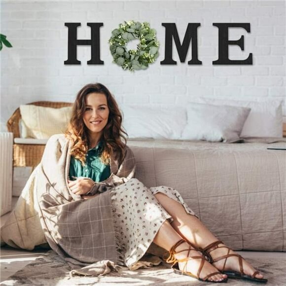 Wood Home Sign with Artificial Eucalyptus Wreath for O Home Letters for Wall - Picture 2 of 6